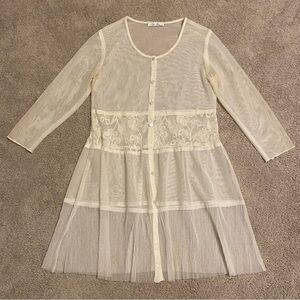 Sheer Mesh Lace Tunic Dress Coverup